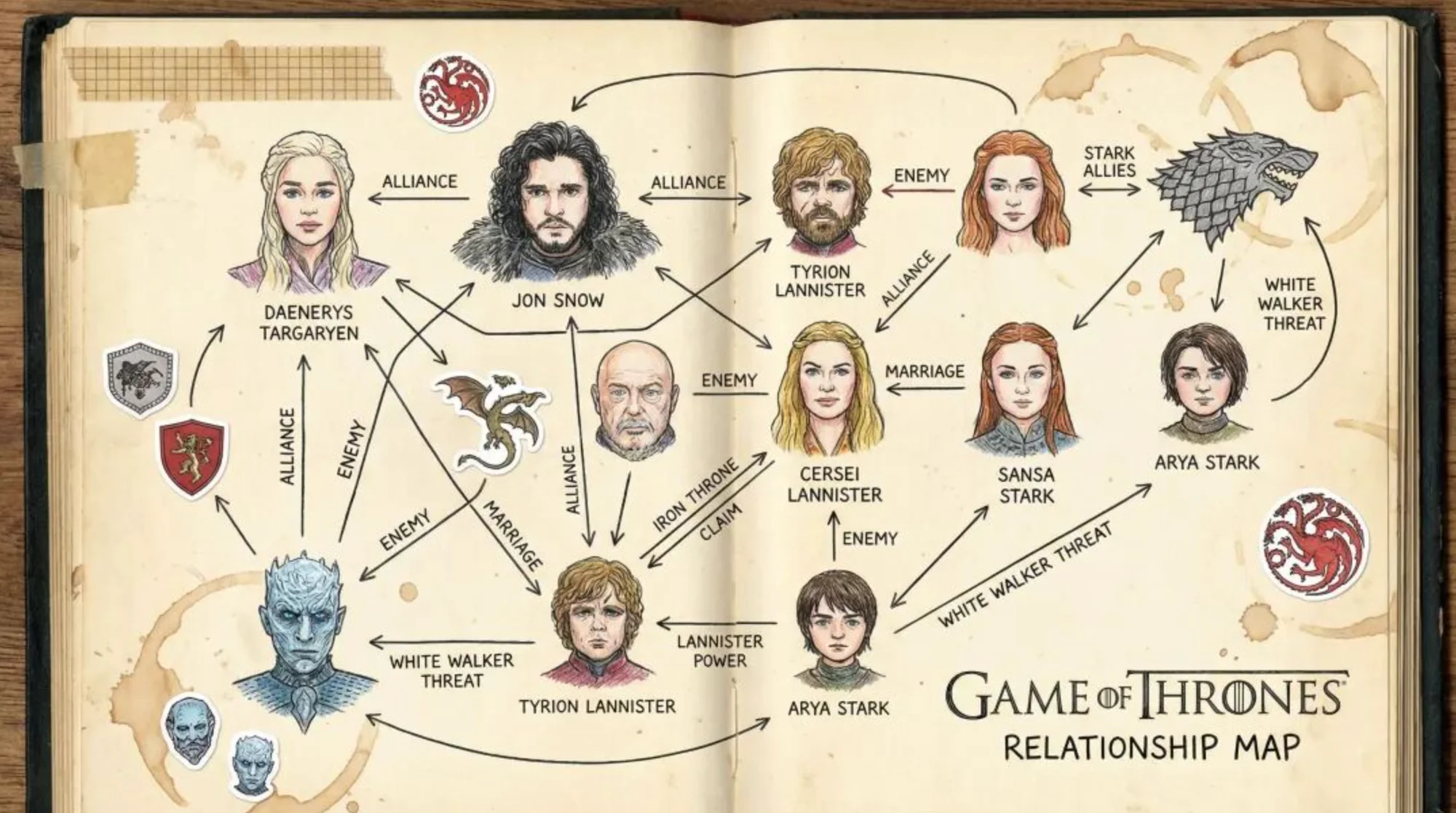 Game of Thrones Character and Faction Relationship Diagrams